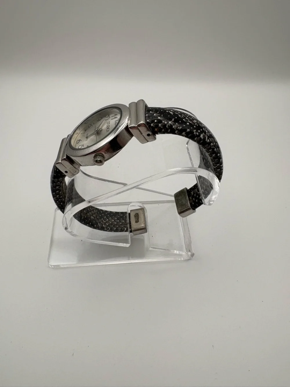 Studio Time Silver-Tone Watch with Black Faux Snake‎ Skin Bracelet